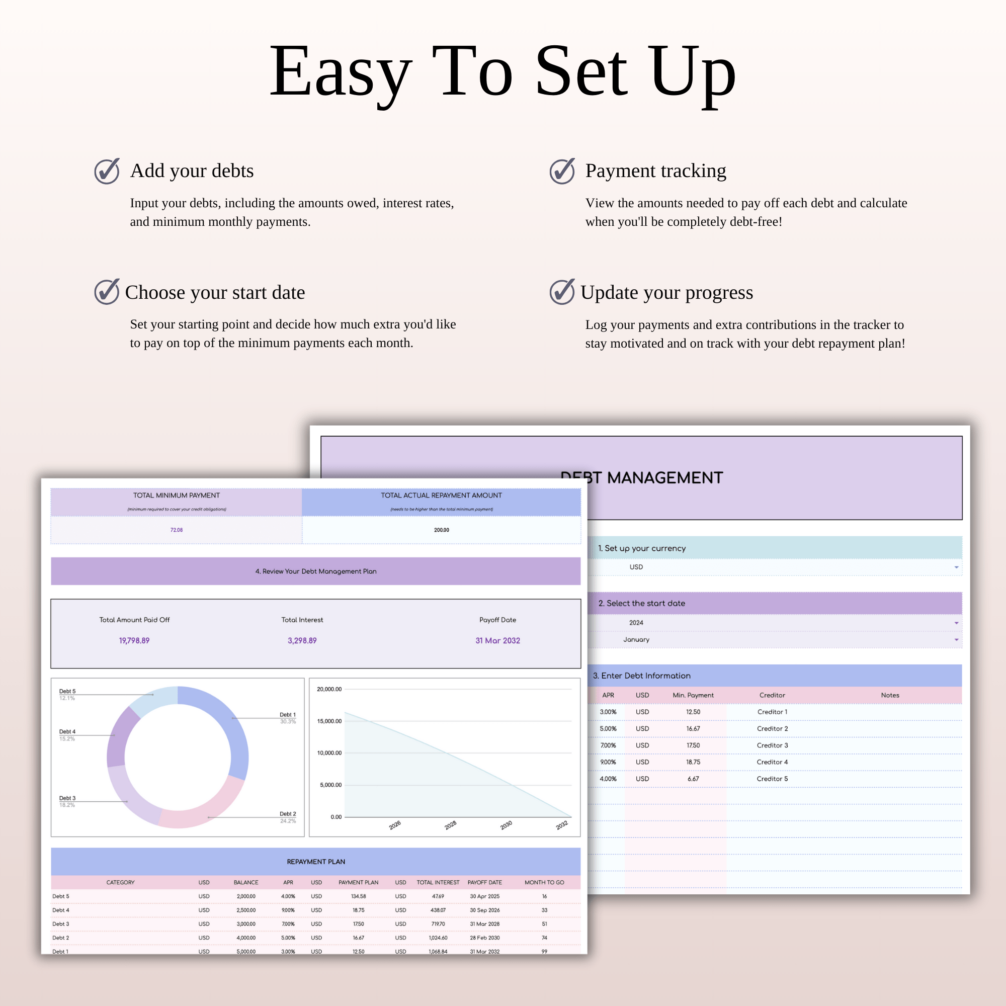 Debt Snowball Tracker Template Excel & Google Sheets (Rainbow Theme)