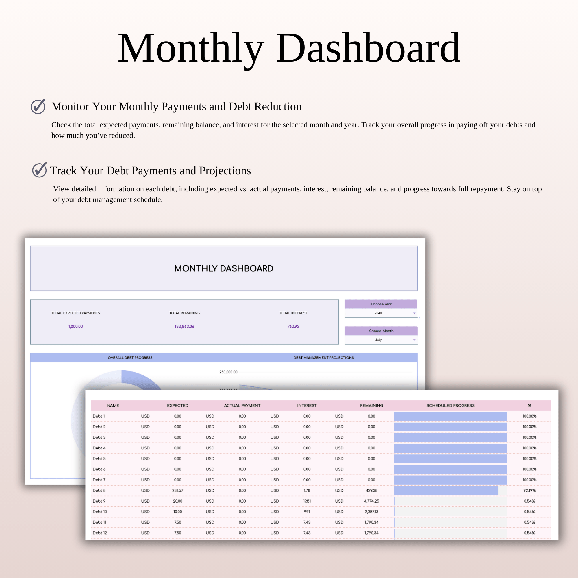 Debt Tracker Spreadsheet Template Excel & Google Sheets (Rainbow Theme)