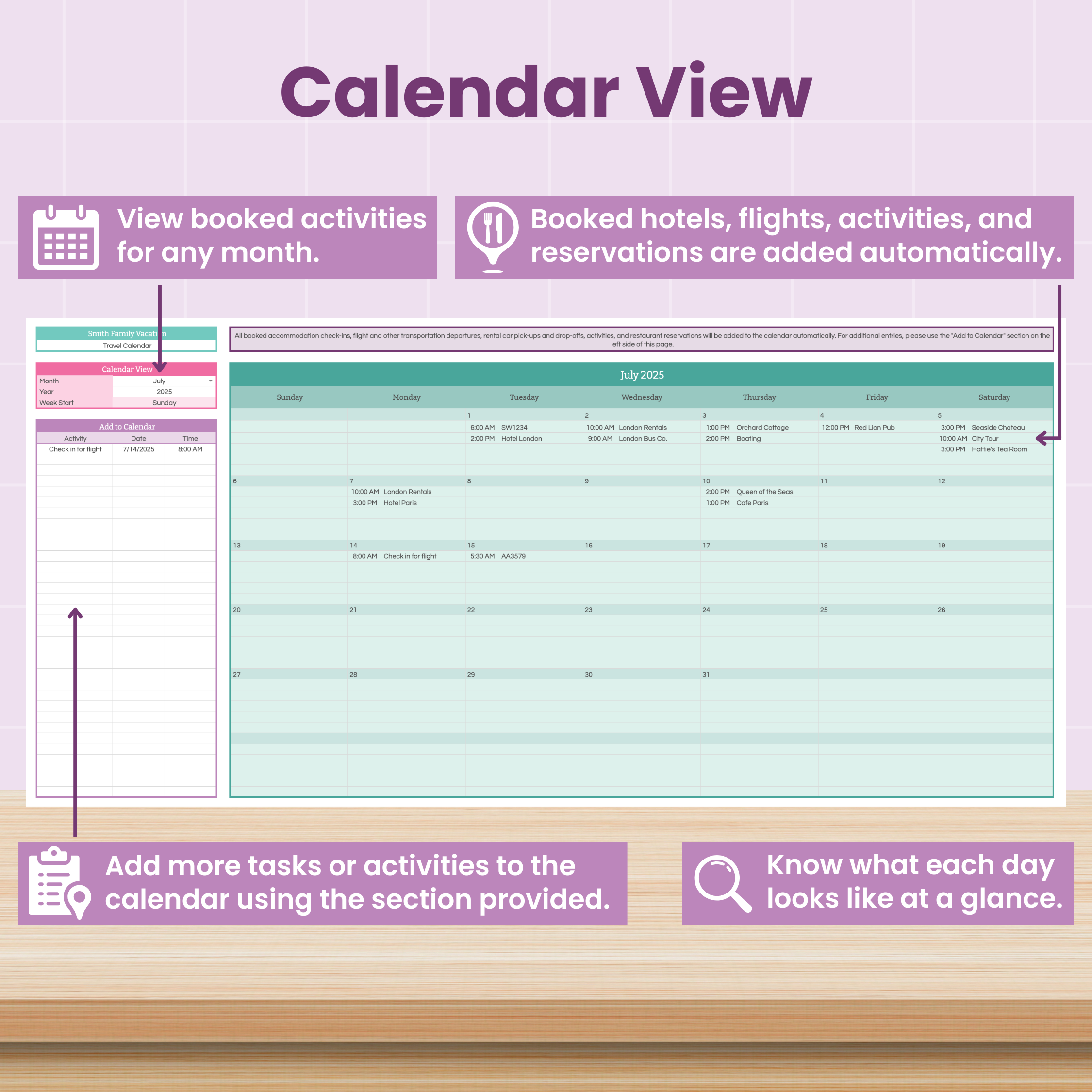 Travel and Vacation Planning Spreadsheet for Google Sheets