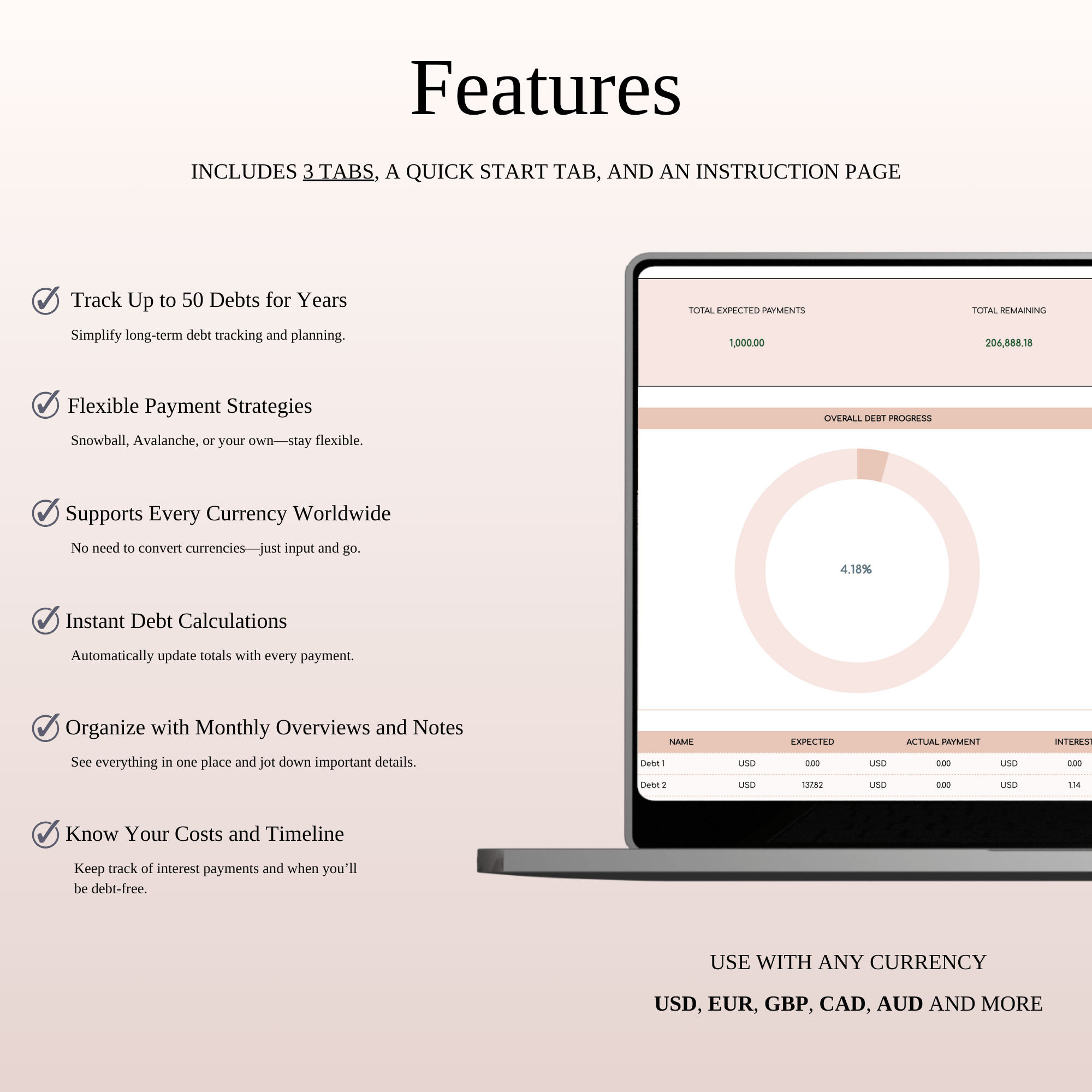 Debt Payoff Planner & Tracker (Elegant Theme)