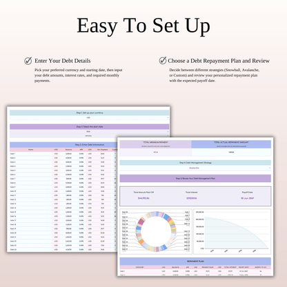 Debt Tracker Spreadsheet Template Excel & Google Sheets (Rainbow Theme)