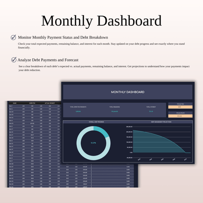 Debt Payoff Tracker | Excel & Google Sheets (Dark Theme)