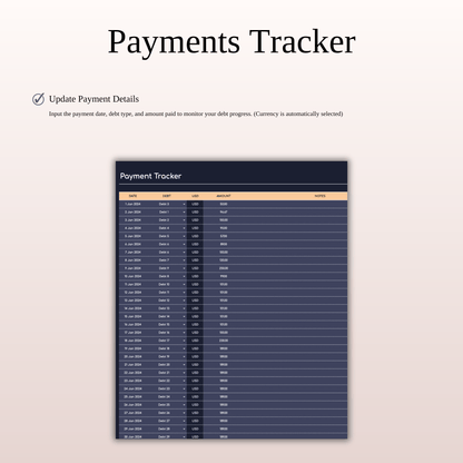 Debt Payoff Tracker | Excel & Google Sheets (Dark Theme)