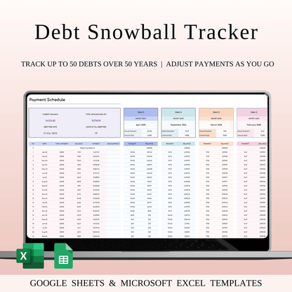 Debt Snowball Tracker Template Excel & Google Sheets (Rainbow Theme)