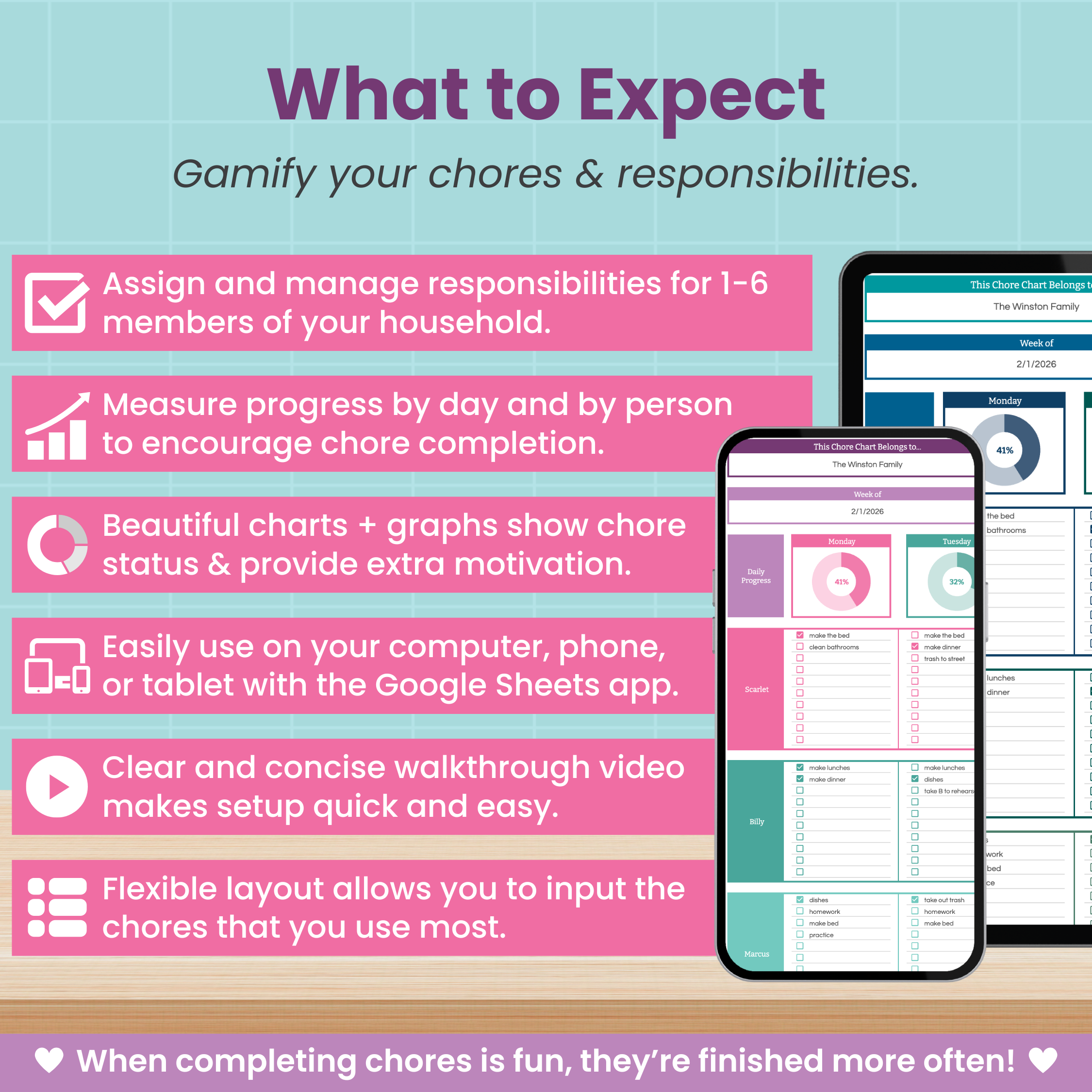 Family Chore Chart Spreadsheet for Google Sheets