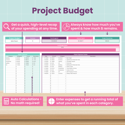 Home Renovation Project Spreadsheet for Google Sheets