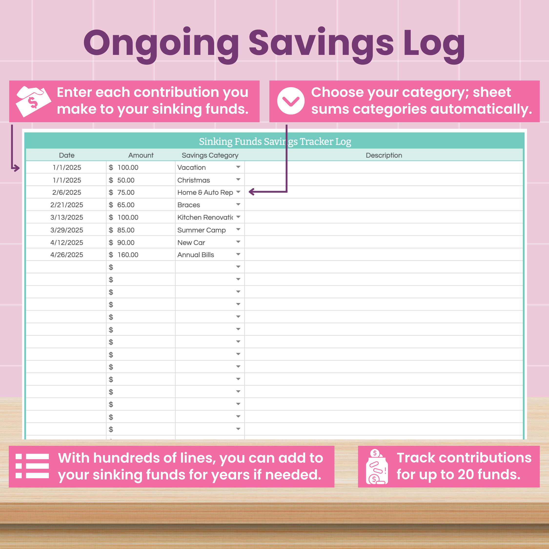 Savings Tracker / Sinking Funds Spreadsheet for Google Sheets