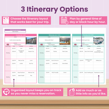 Travel and Vacation Planning Spreadsheet for Google Sheets